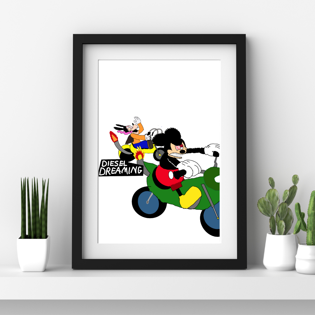 Diesel Dreaming Mickey and Goofy Framed Print